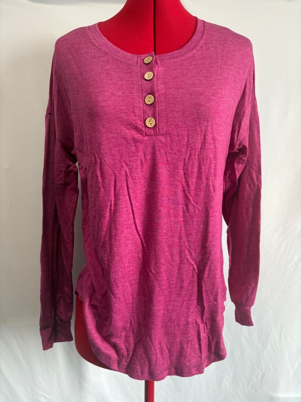 Long Sleeve Henley Tee - Pink